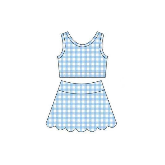 4.6 Toddler Girls Blue Gingham Sleeveless Top with Skort Active Outfit Preorder