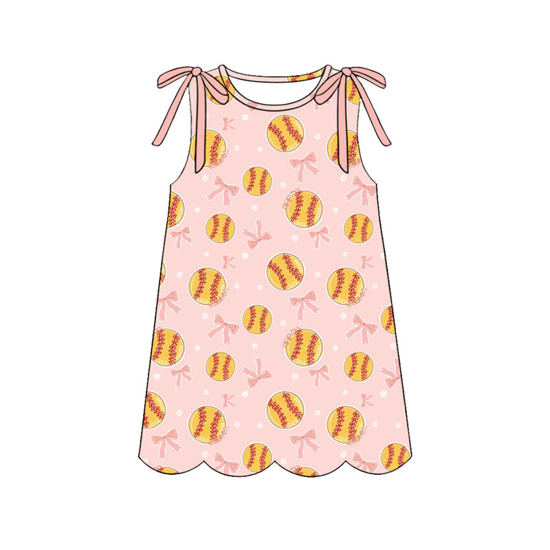4.7 GSD4072 Preorder Softball Bows Pink Girls Sleeveless Scallop Dress