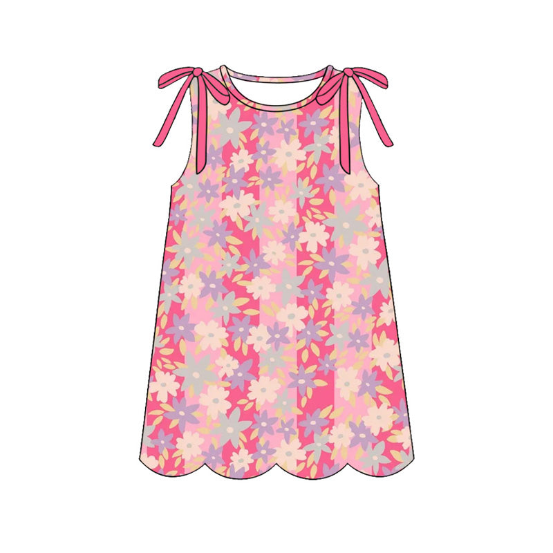 4.7 GSD4073 Preorder Flowers Pink Girls Sleeveless Scallop Dress
