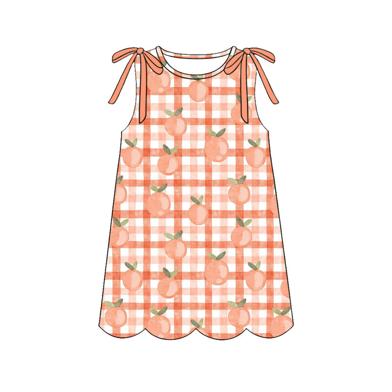 4.7 GSD4074 Preorder Peach Plaid Girls Sleeveless Scallop Dress