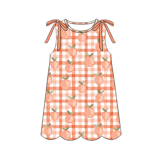 4.7 GSD4074 Preorder Peach Plaid Girls Sleeveless Scallop Dress