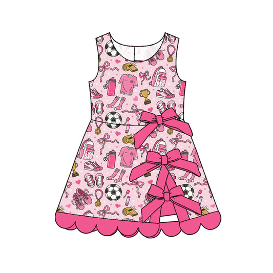 4.8 GSD4076 Preorder Soccer Pink Bows Girls Scallop Yoga Dress