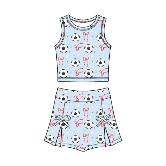 4.9 GSD4079 Preorder Soccer Bows Sleeveless Top Skirts Girls Summer Yoga Clothes Set