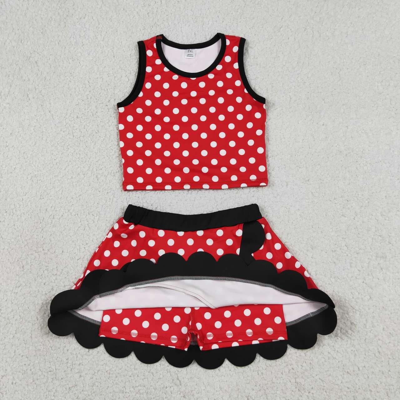 Toddler Sibling Kids Girls Red Polka Dot Black Ruffle Dress & Skort Outfit Active Wear