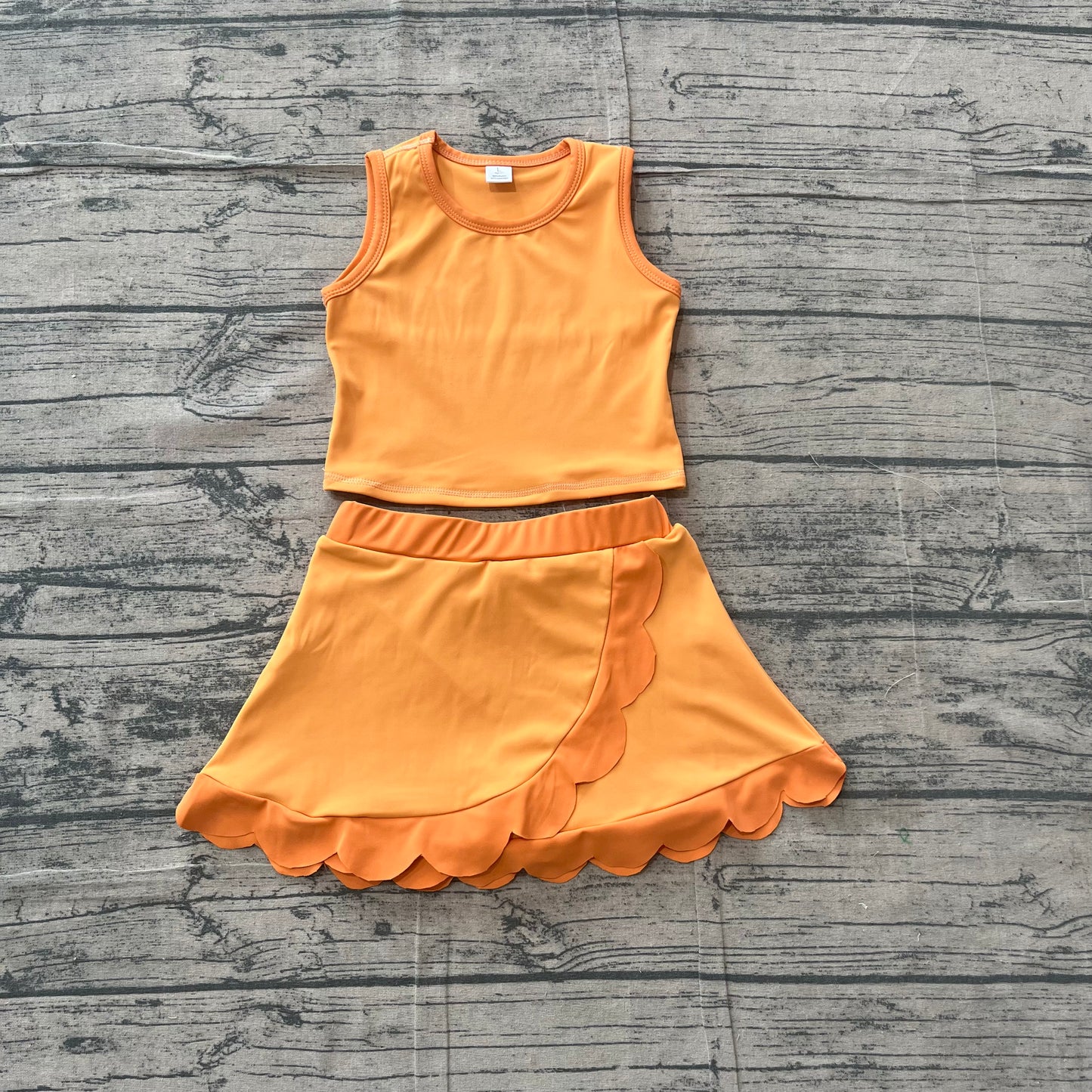 Preorder Kids Orange Scallop Active Skort Set