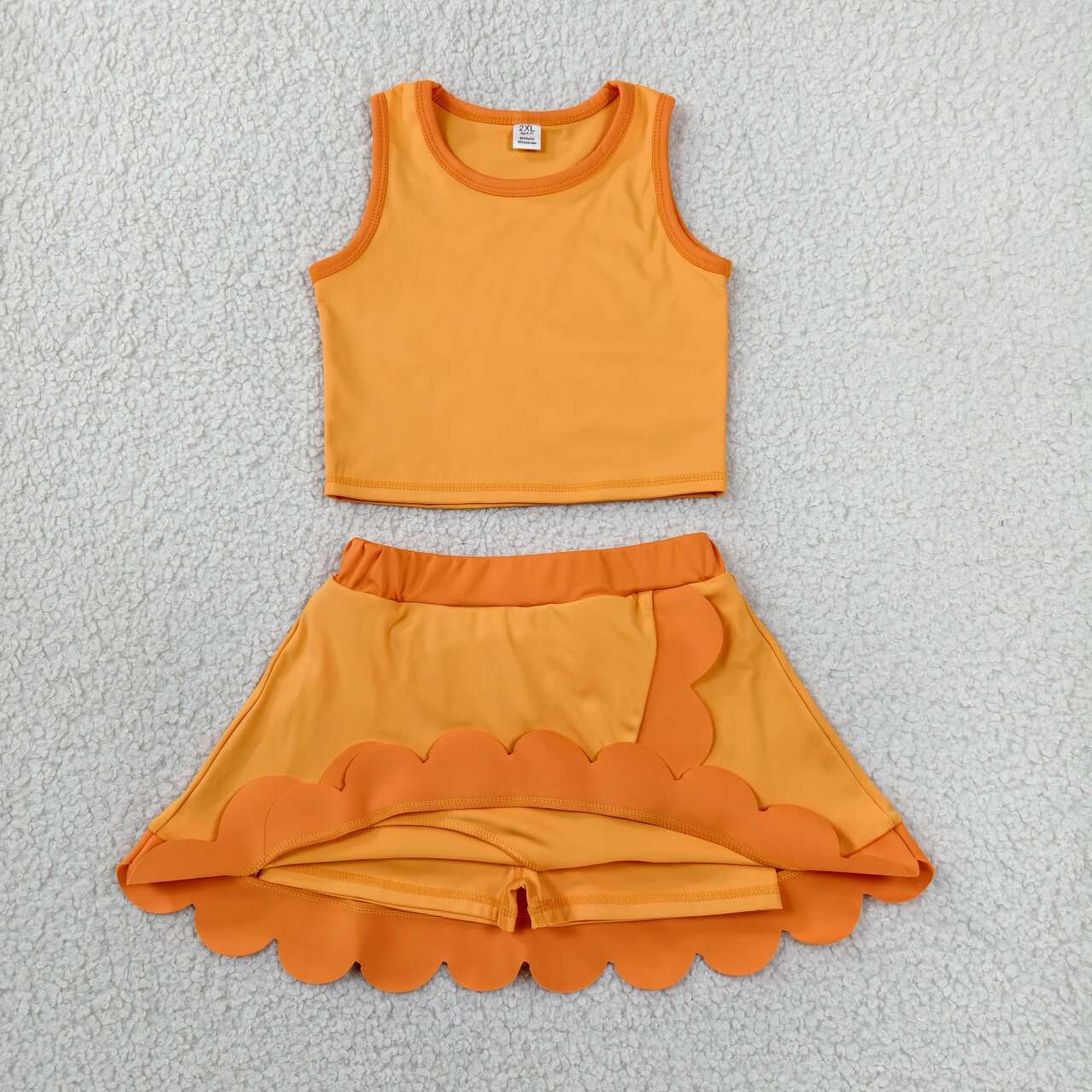 Toddler Sibling Kids Girls Orange Ruffle Dress & Skort Outfit Active Wear
