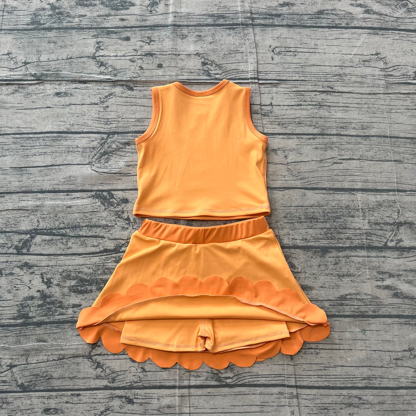 Preorder Kids Orange Scallop Active Skort Set