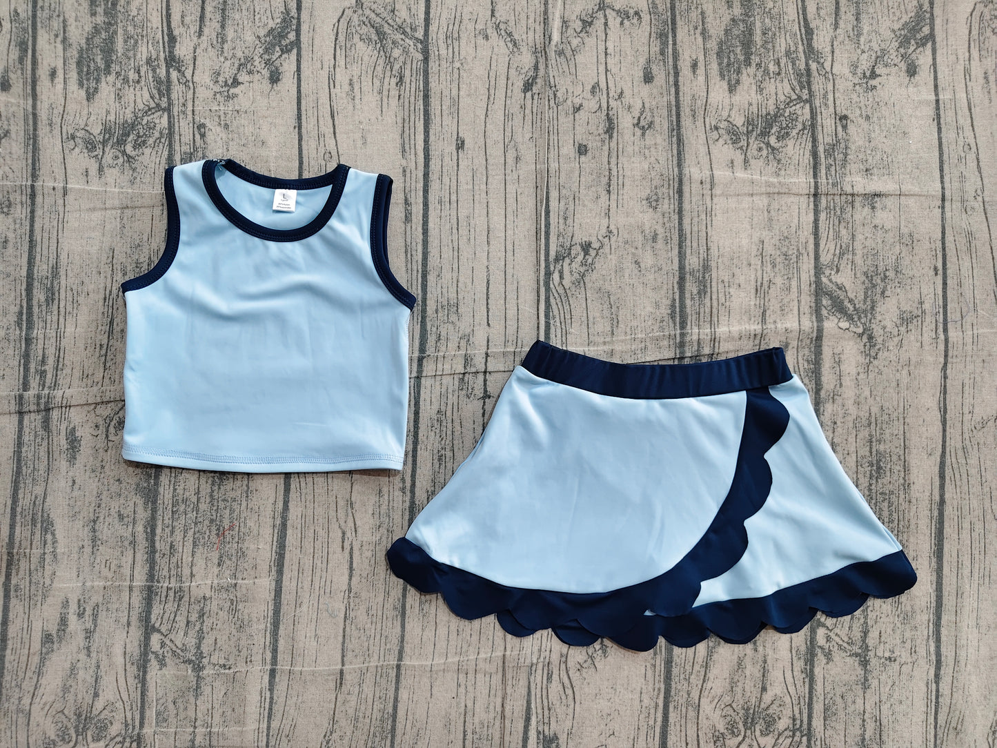 4.9 GSD4082 Preorder Blue Sleeveless Top Scallop Skirts Girls Summer Yoga Clothes Set