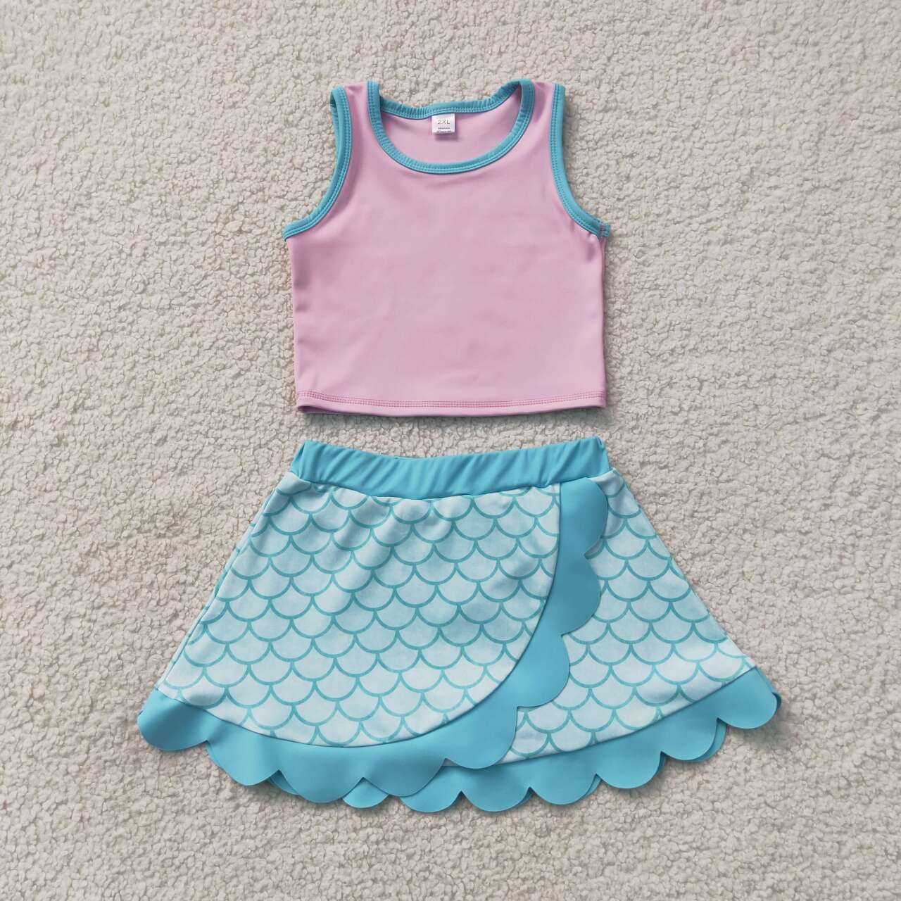 33 Colors Teams Tank Top Scallop Edge Skort Baby Girls Active Clothes Set Sisters Yoga Outfits