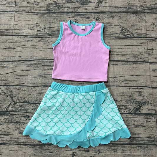 Preorder Sleeveless Top Scales Scallop Skirts Girls Summer Yoga Clothes Set