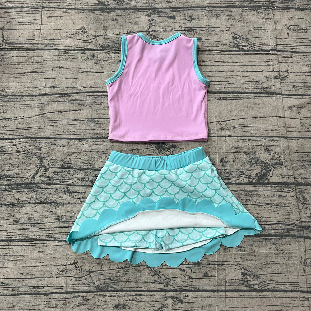 Preorder Sleeveless Top Scales Scallop Skirts Girls Summer Yoga Clothes Set