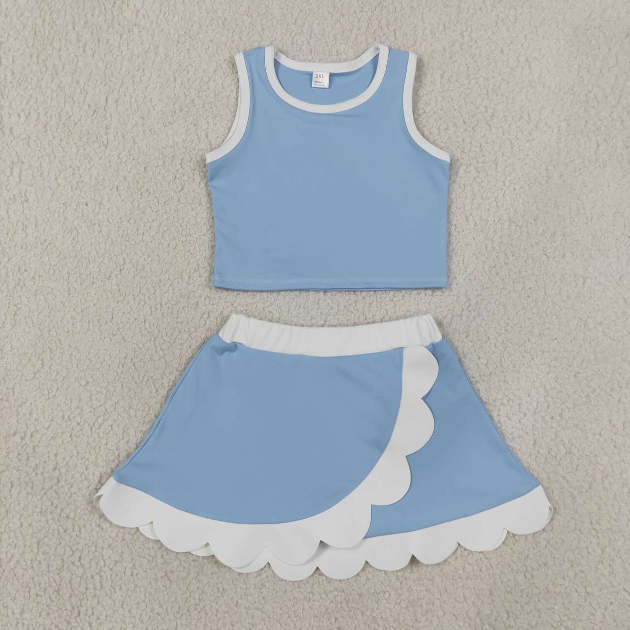 33 Colors Teams Tank Top Scallop Edge Skort Baby Girls Active Clothes Set Sisters Yoga Outfits
