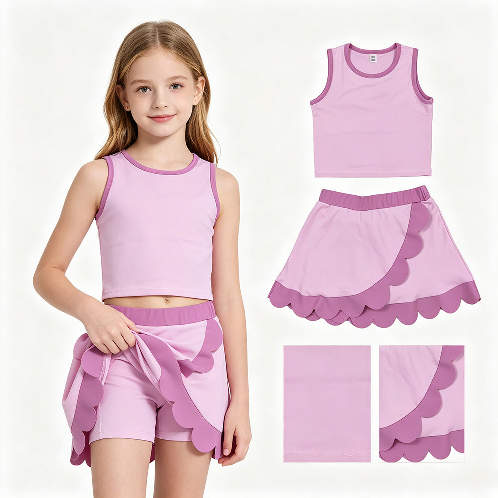 GSD4085 Pink Tank Top Scallop Edge Skort Girls Active Outfits