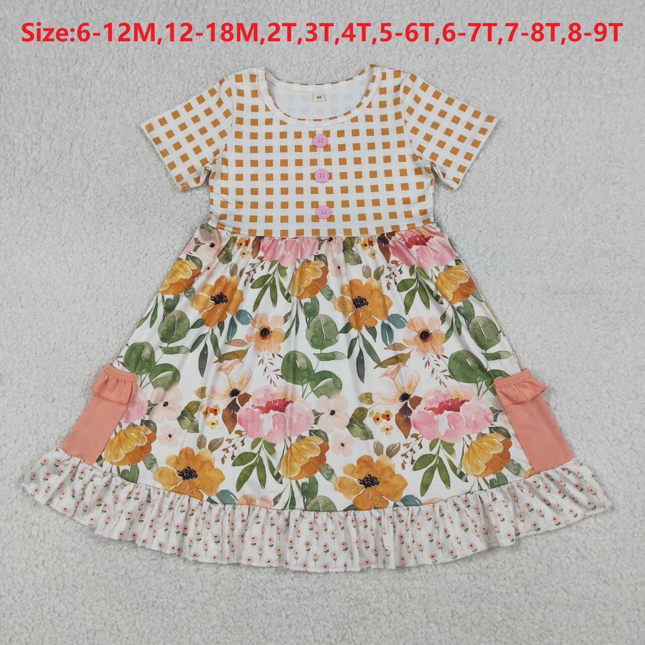 (Promotion)GSD4095 Baby Girls Flowers Pockets Knee Length Dresses
