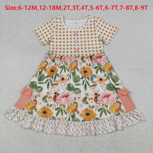 (Promotion)GSD4095 Baby Girls Flowers Pockets Knee Length Dresses