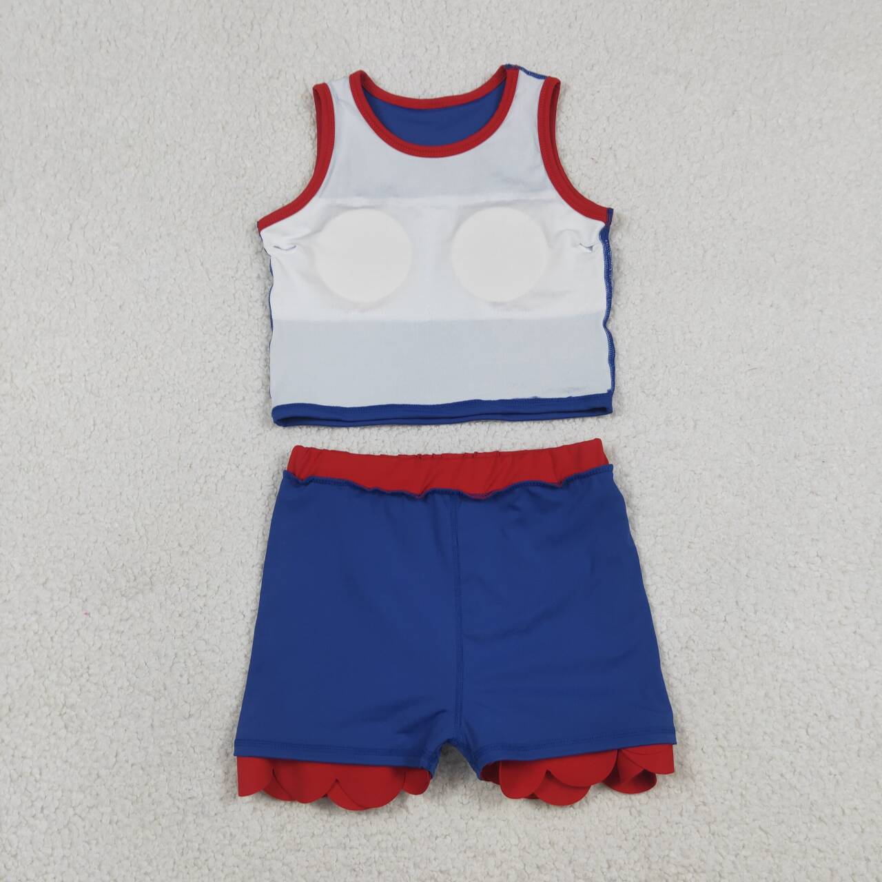 GSD4096 Blue Tank Top Red Edge Scallop Skort Girls Summer Yoga Clothes Set