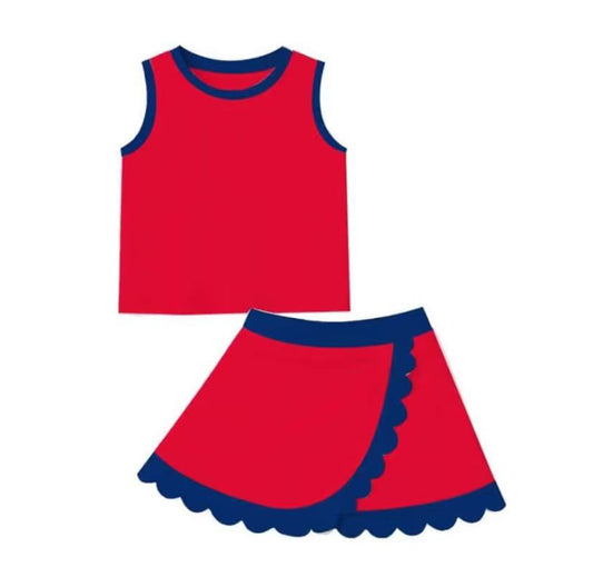 4.10 GSD4097 Preorder  Red Sleeveless Top Scallop Skirts Girls Summer Yoga Clothes Set