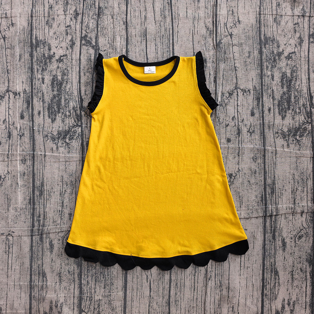 15 Colors Cotton Scalloped Edge Ruffle Girls Knee Length Dress Teams Sisters Wear