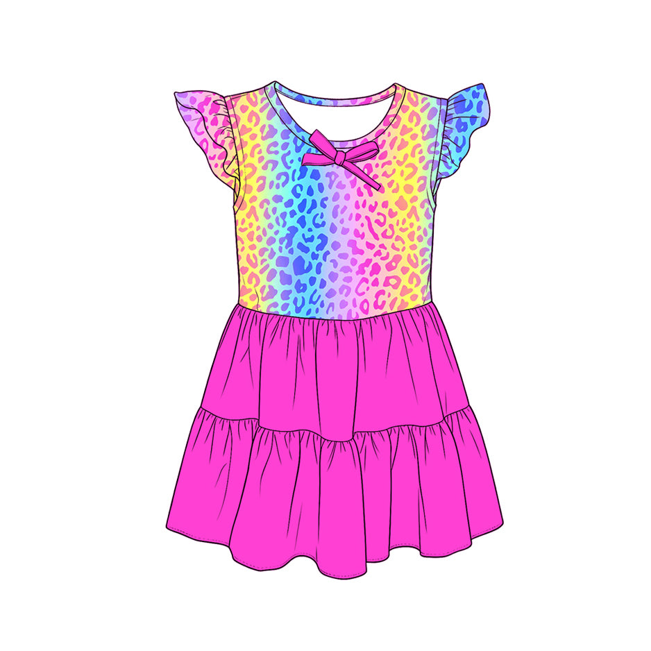 4.15 GSD4103 Preorder Colorful Leopard Girls Knee-length Dress