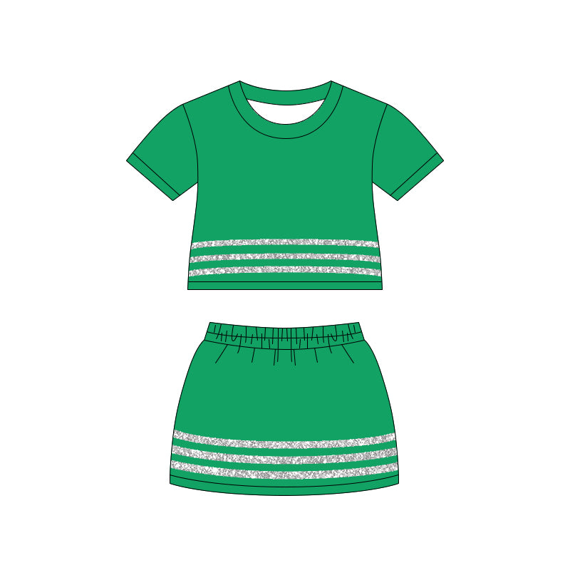 Green & Silver Cheer Leader Costume, Girls Performance Cheer Skort Set
