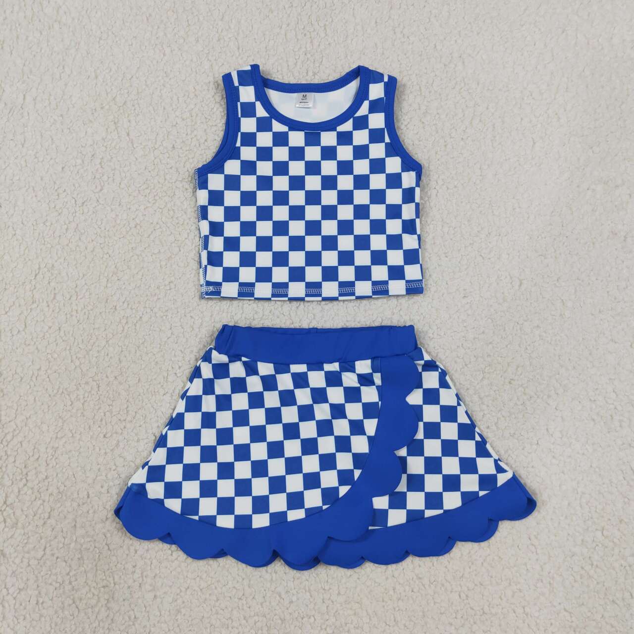 Sibling Baby Girls Colorful Checked Vests Scallop Skirt Short Yoga Active Clothes Sets