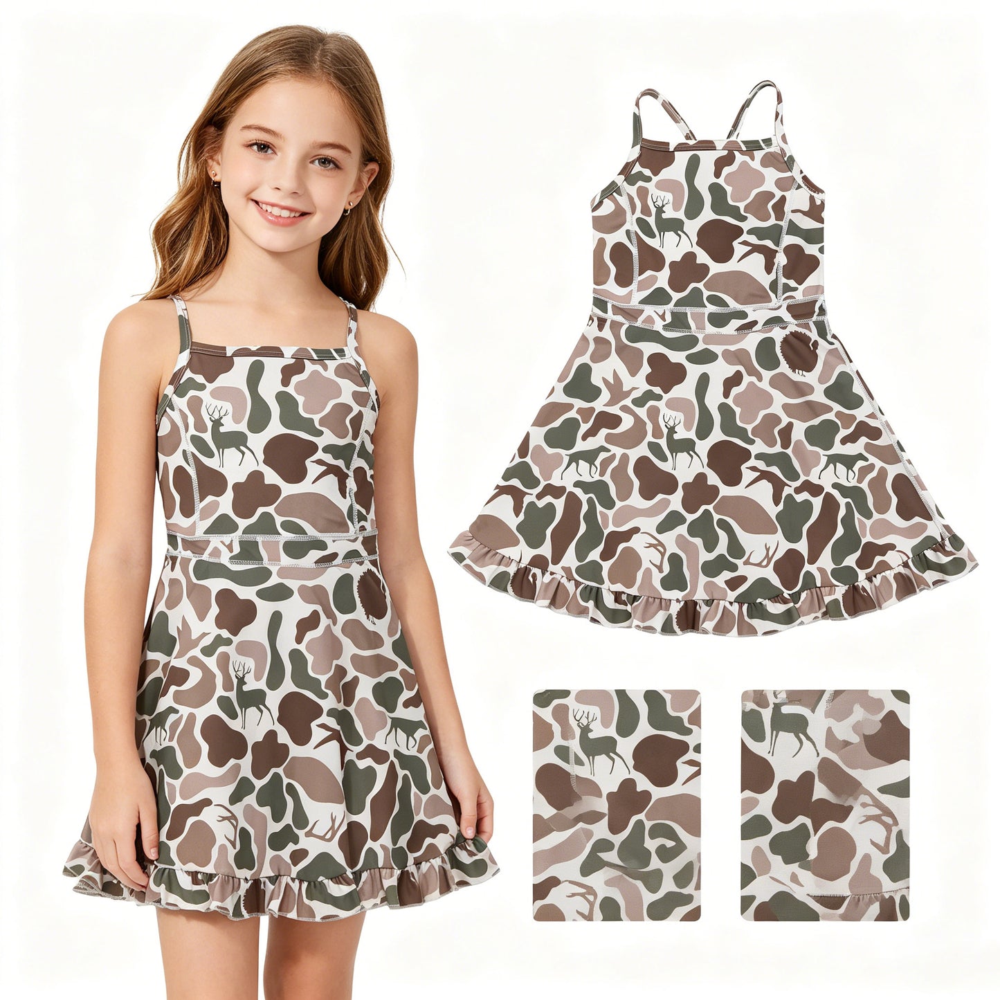 GSD4117 Camo Animals Hunting Strap Ruffle Baby Girls Summer Yoga Dress
