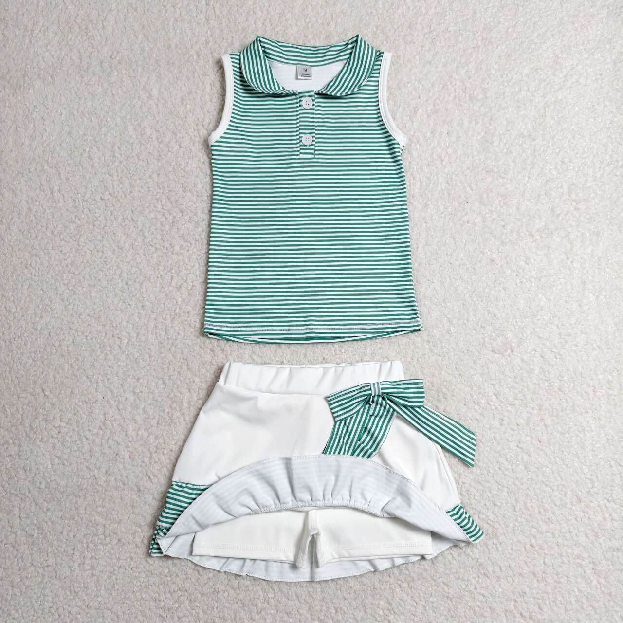 GSD4121 Green Stripes Sleeveless Top Ruffle Skort Baby Girls Yoga Clothes Set