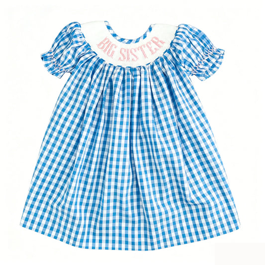 4.23 Big Sister Blue Gingham Short Sleeve Dress For Girls Preorder