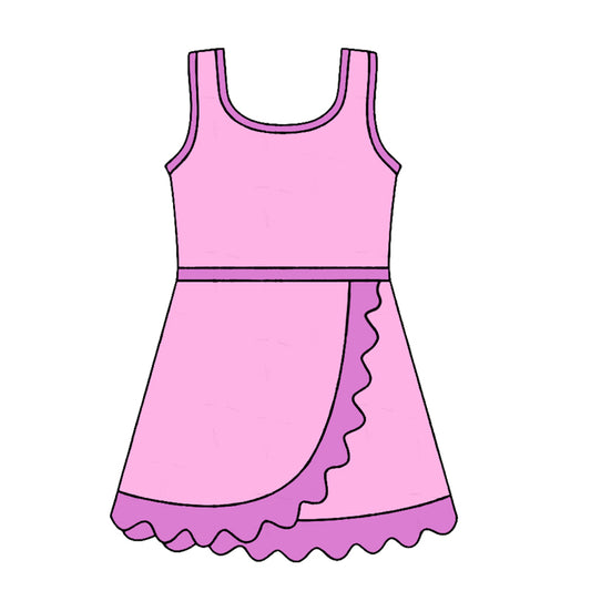 4.24 GSD4123 Preorder Pink & Purple Girls Sleeveless Scallop Yoga Dress
