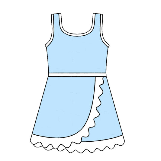 4.24 GSD4124 Preorder Blue & White Girls Sleeveless Scallop Yoga Dress