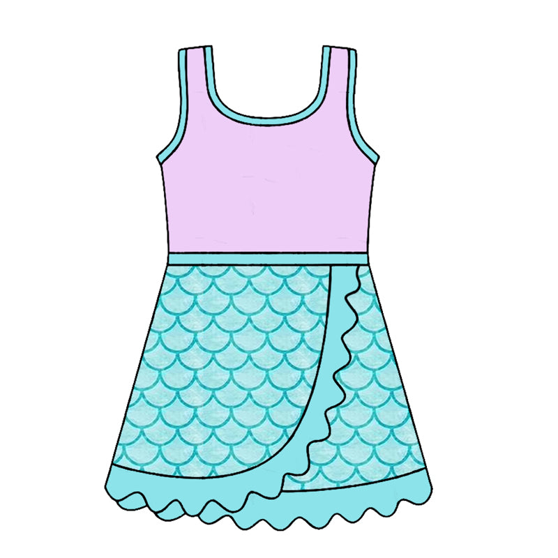 4.24 GSD4125 Preorder Pink & Scales Girls Sleeveless Scallop Yoga Dress