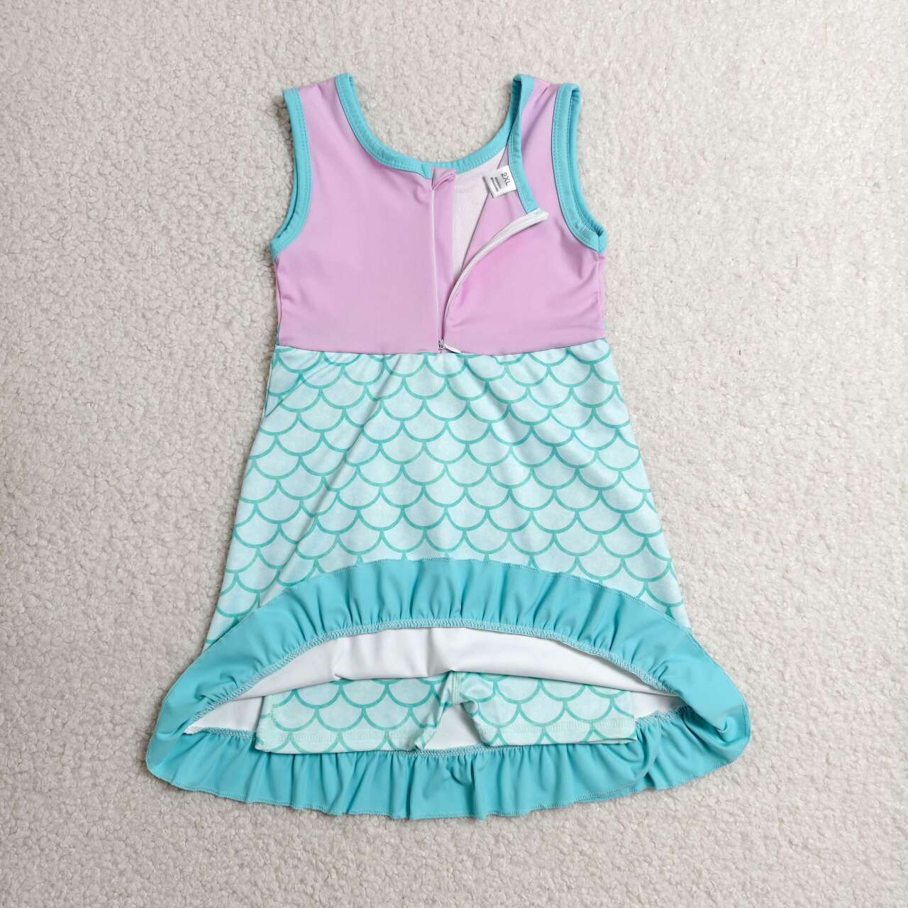 GSD4125 Pink & Scales Girls Sleeveless Ruffle Yoga Zipper Dress
