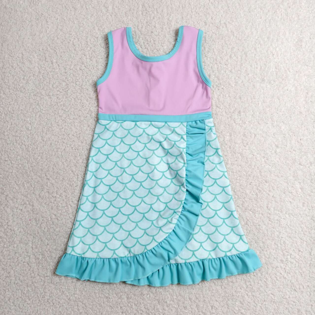 GSD4125 Pink & Scales Girls Sleeveless Ruffle Yoga Zipper Dress