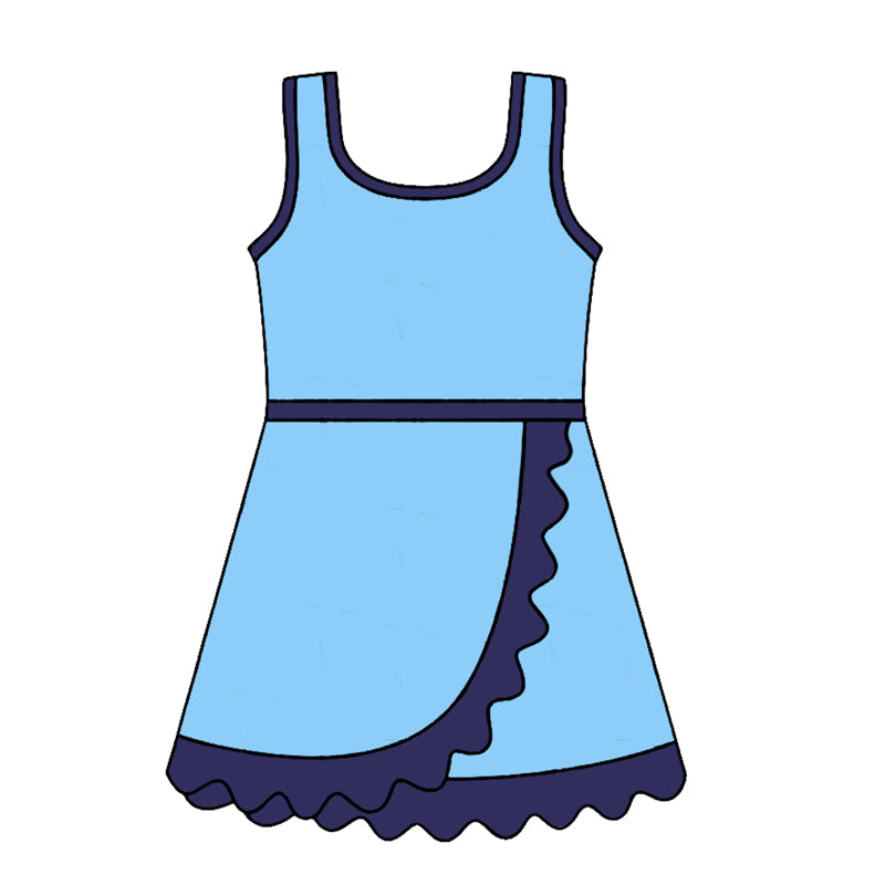 4.24 GSD4126 Preorder Blue & Navy Girls Sleeveless Scallop Yoga Dress