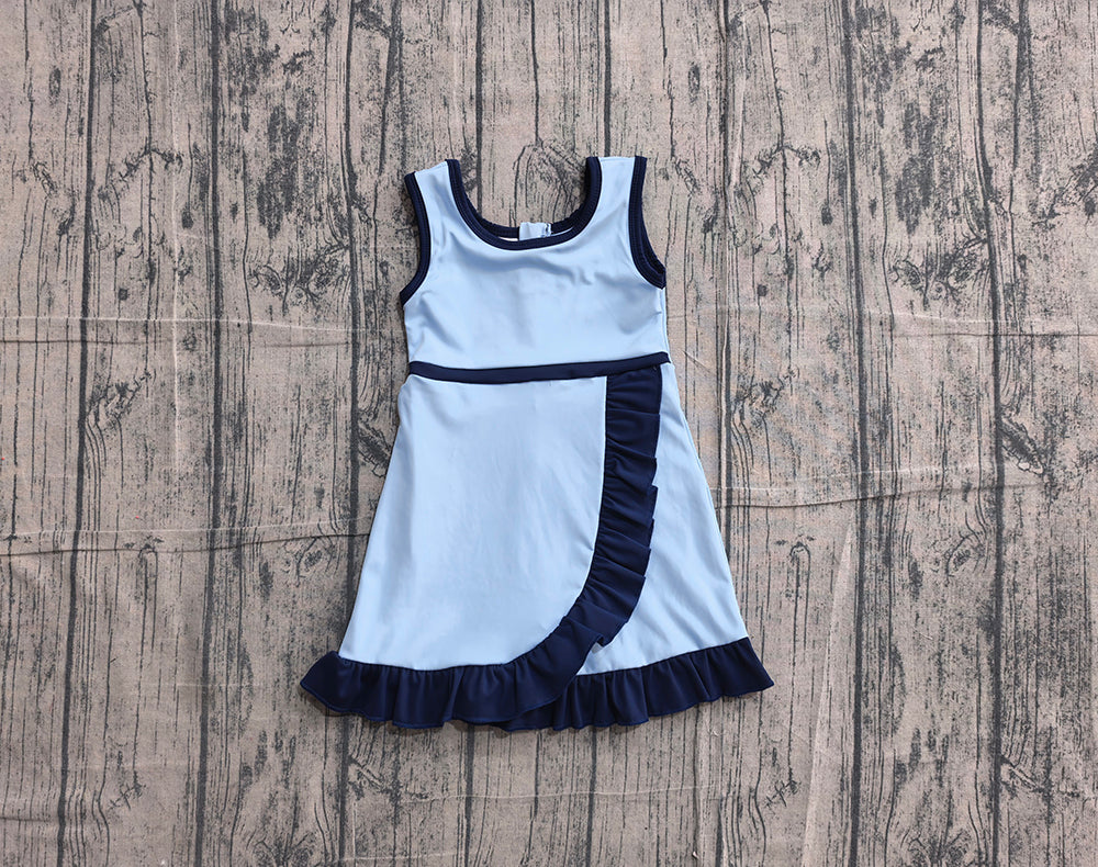4.24 GSD4126 Preorder Blue & Navy Girls Sleeveless Scallop Yoga Dress