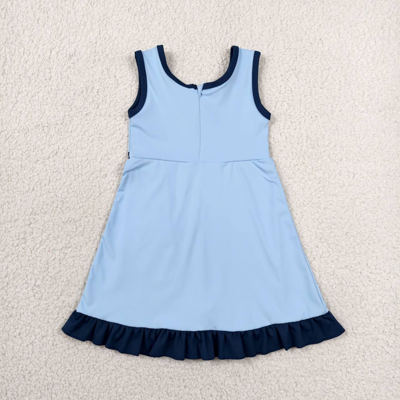 Toddler Sibling Kids Girls Light Blbe with Navy Ruffle Dress & Skort Outfit Active Wear