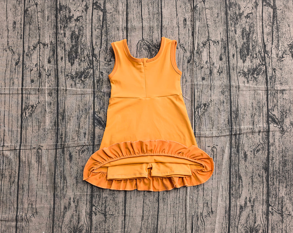4.24 GSD4127 Preorder Orange Girls Sleeveless Scallop Yoga Dress