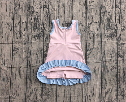4.24 GSD4129 Preorder Pink & Blue Girls Sleeveless Scallop Yoga Dress