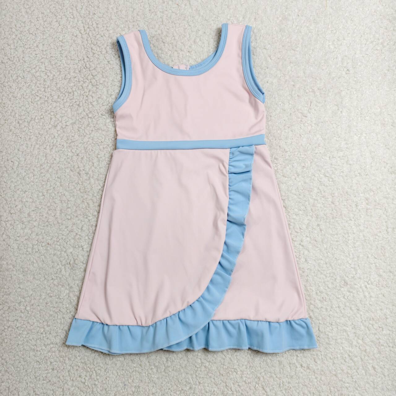 Toddler Sibling Kids Girls Light Pink with Blue Ruffle Dress & Skort Outfit Active Wear