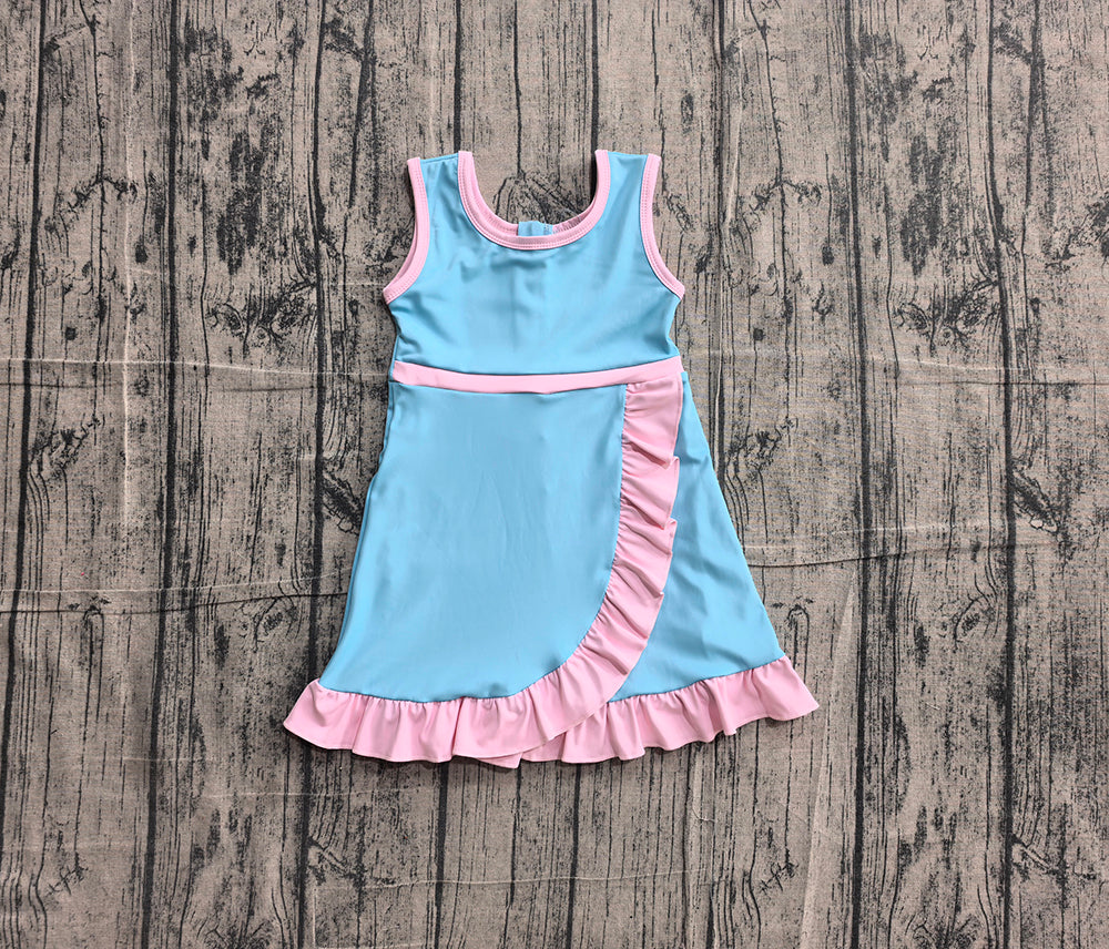 4.24 GSD4130 Preorder Blue & Pink Girls Sleeveless Scallop Yoga Dress
