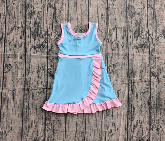 4.24 GSD4130 Preorder Blue & Pink Girls Sleeveless Scallop Yoga Dress