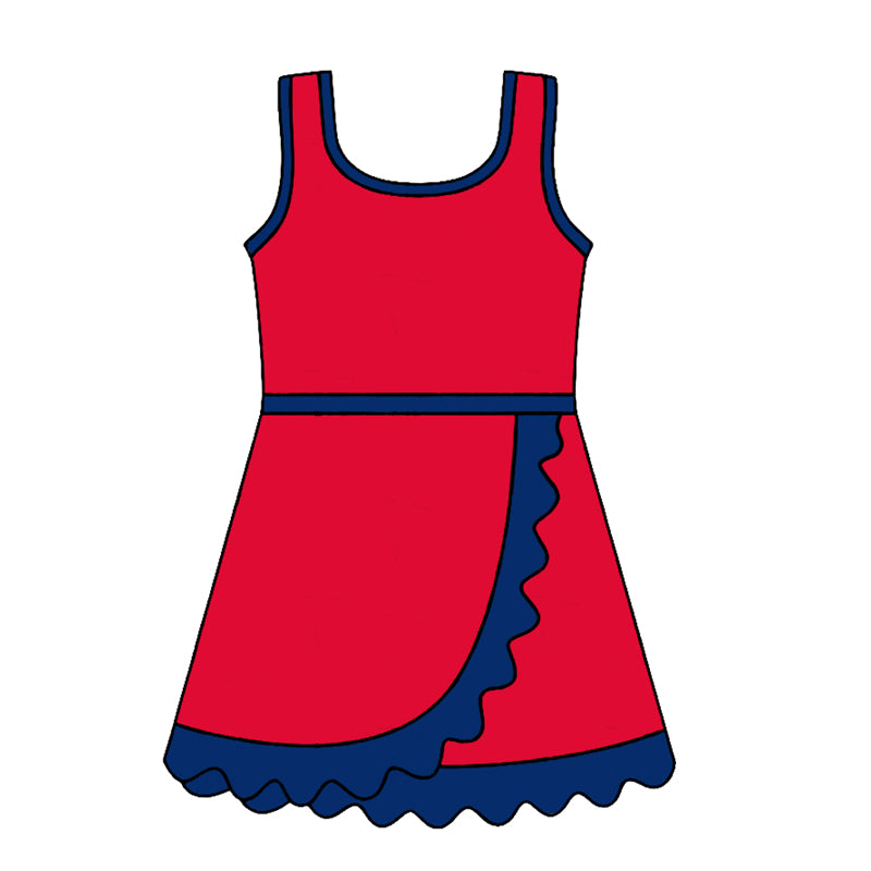 4.24 GSD4132 Preorder Red & Navy Girls Sleeveless Scallop Yoga Dress