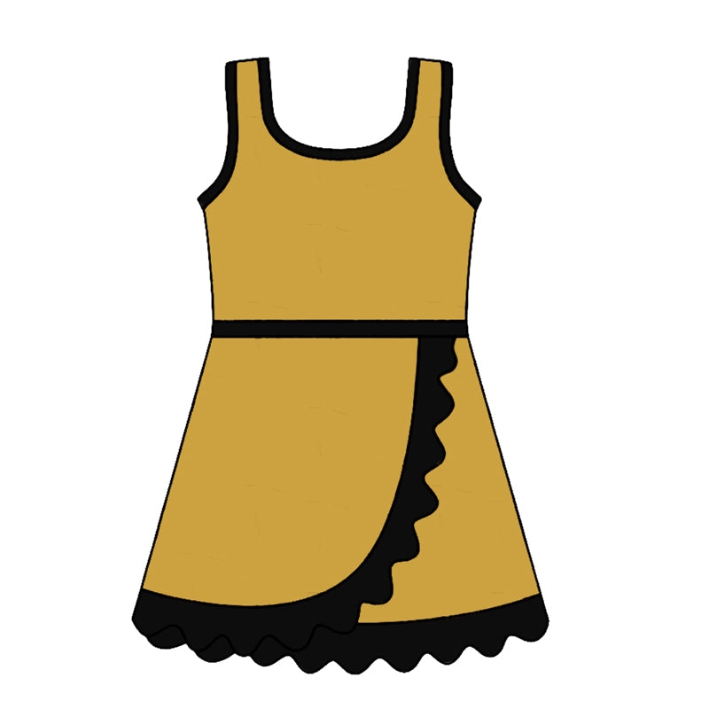 4.24 GSD4134 Preorder Mustard & Black Girls Sleeveless Scallop Yoga Dress