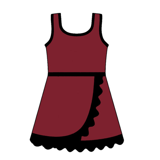 4.24 GSD4135 Preorder Wine & Black Girls Sleeveless Scallop Yoga Dress