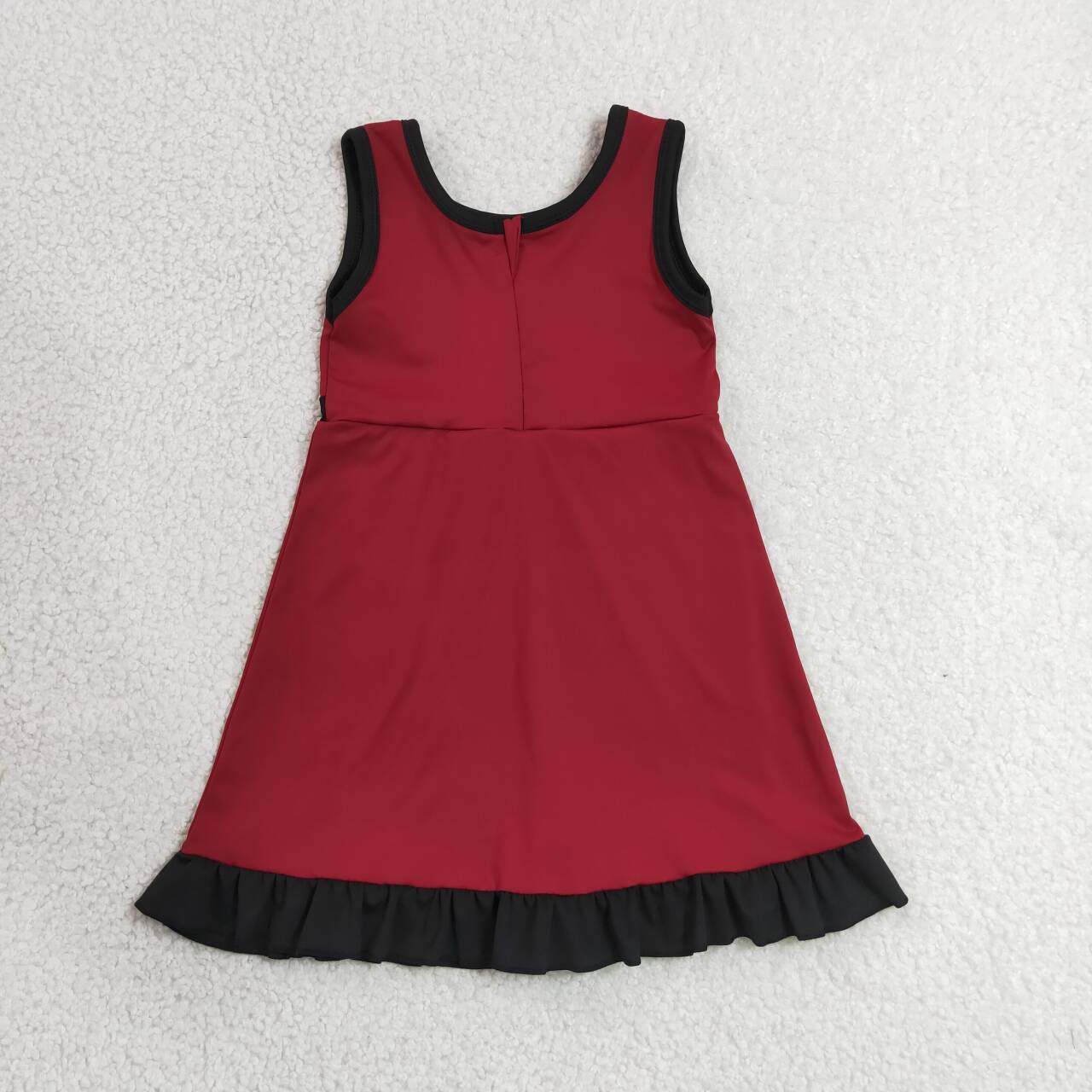 GSD4135 Wine & Black Girls Sleeveless Ruffle Yoga Zipper Dress