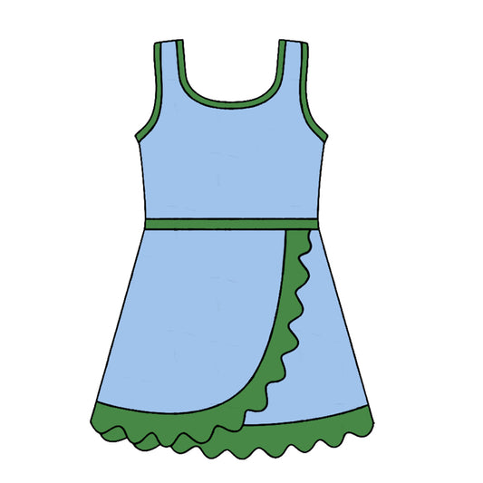 4.24 GSD4136 Preorder Blue & Green Girls Sleeveless Scallop Yoga Dress