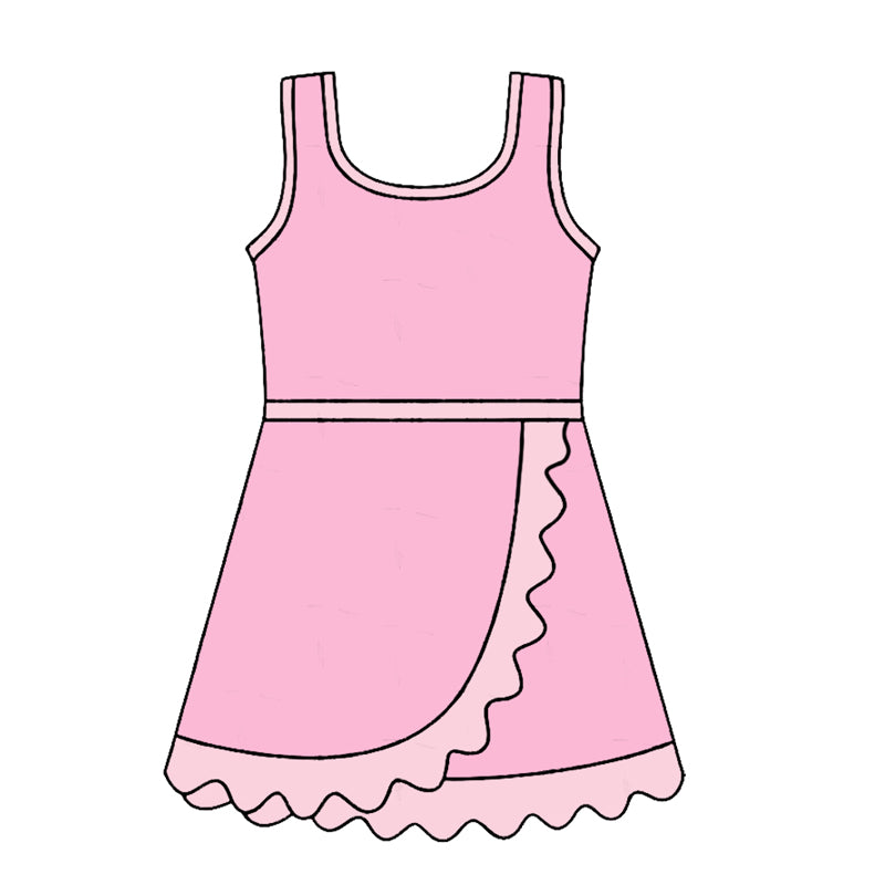 4.24 GSD4139 Preorder Pink Girls Sleeveless Scallop Yoga Dress