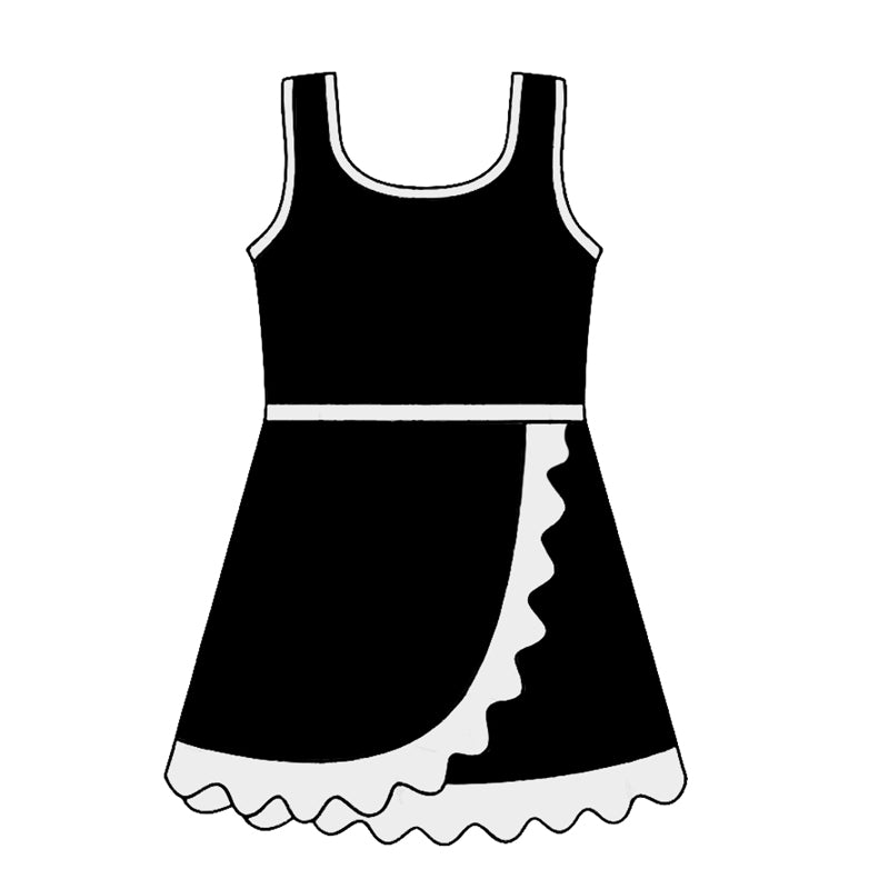 4.24 GSD4140 Preorder Black & White Girls Sleeveless Scallop Yoga Dress