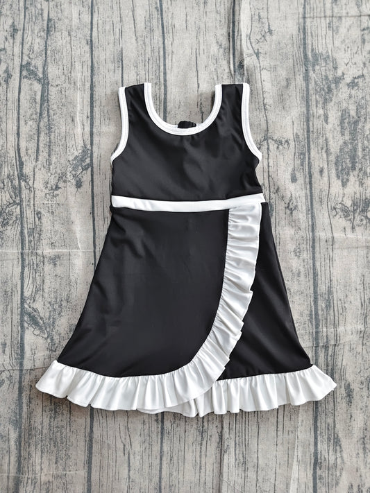 4.24 GSD4140 Preorder Black & White Girls Sleeveless Scallop Yoga Dress