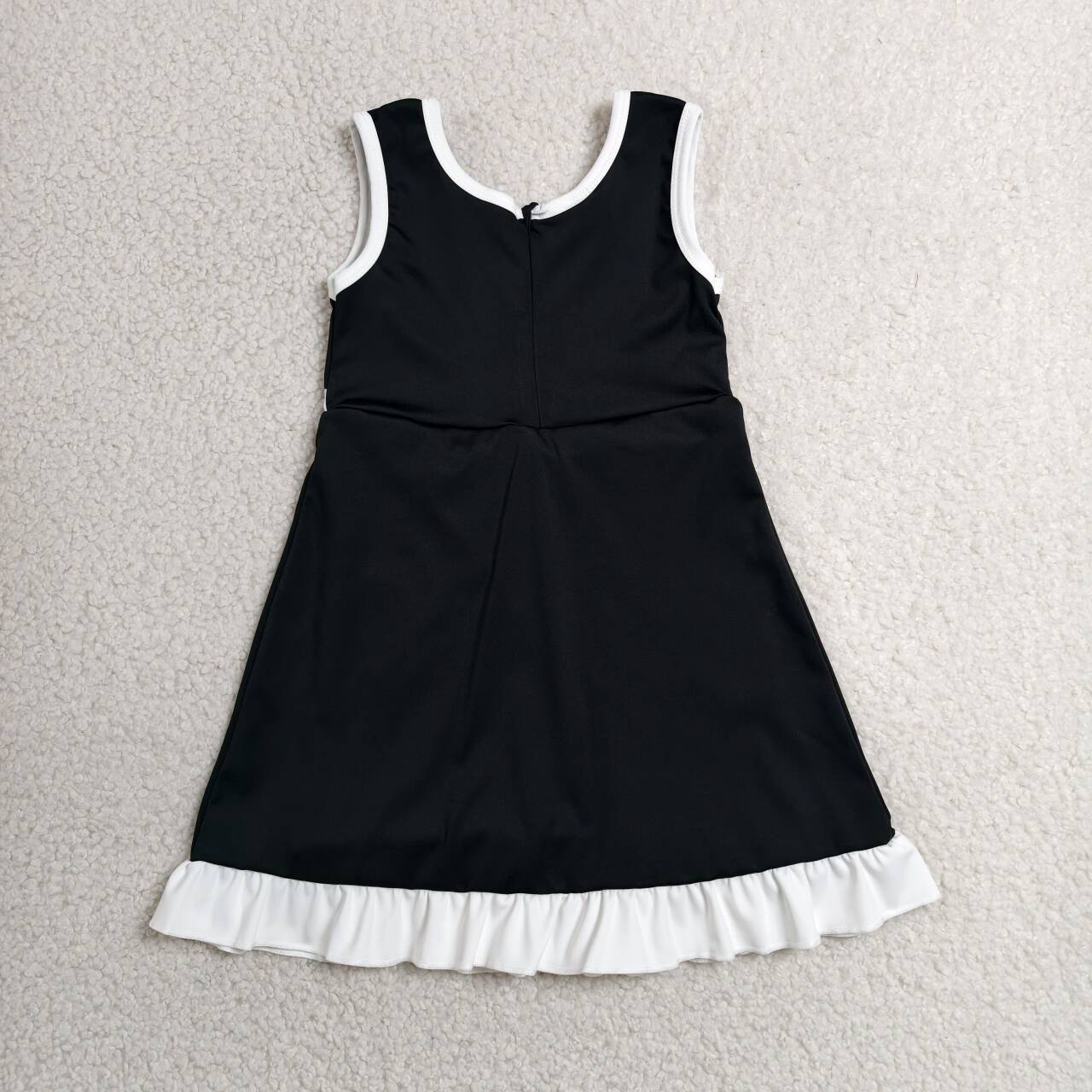 GSD4140 Black & White Girls Sleeveless Ruffle Yoga Zipper Dress